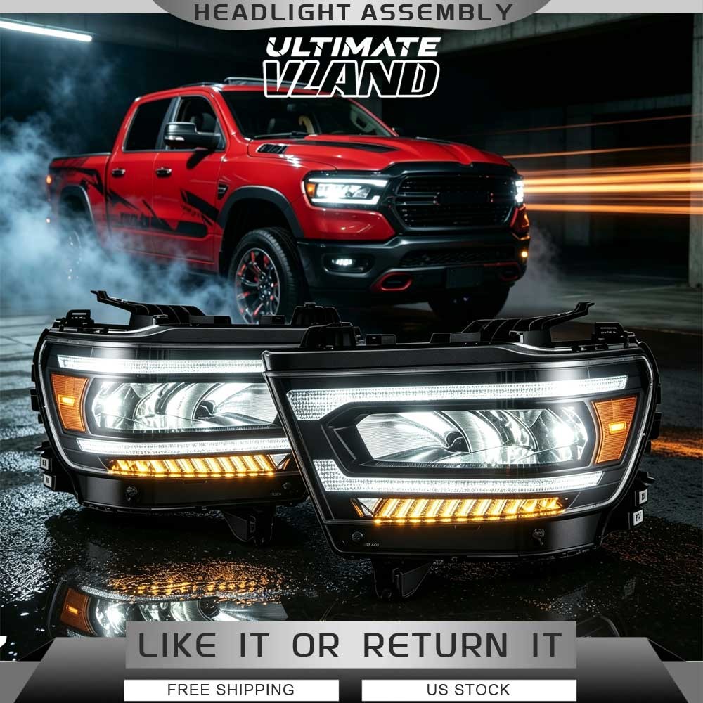 LED Projector Headlights Fits 2019-2024 Dodge RAM 1500 W/Sequential Front Lamps