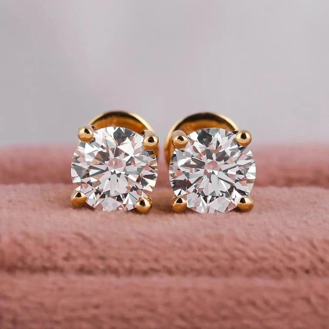 2.60 Ct Round Cut Natural HPHT Diamond Stud Earrings 925 Silver Screw Back