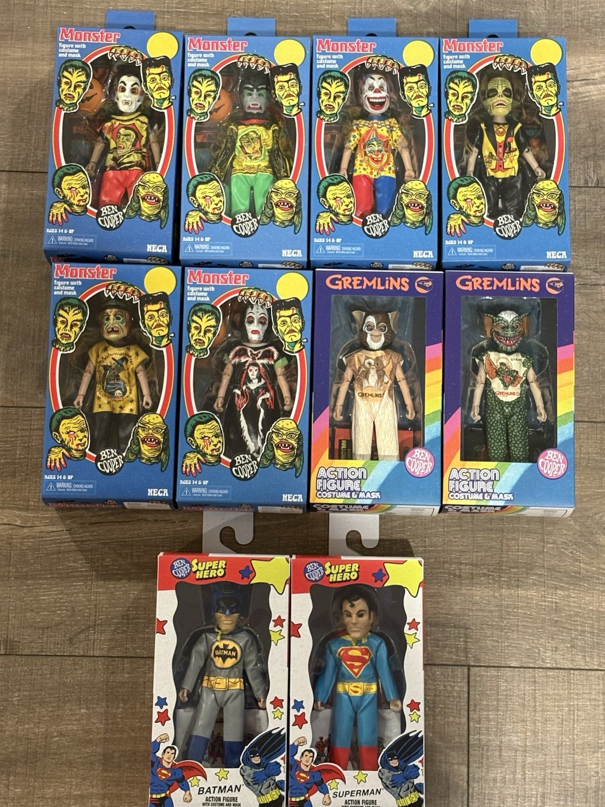 NECA Ben Cooper Lot of (10) Figures - Vintage, DC, and Gremlins Costumed Figures