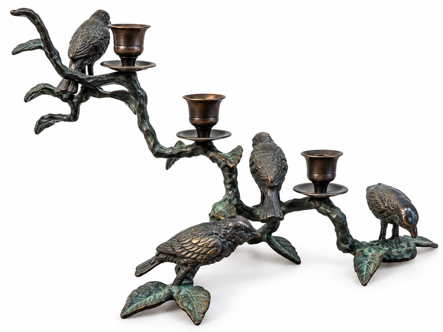Vintage Cast Iron Bird Branch Candelabra 3 Candle Holder 18” Rustic Decor