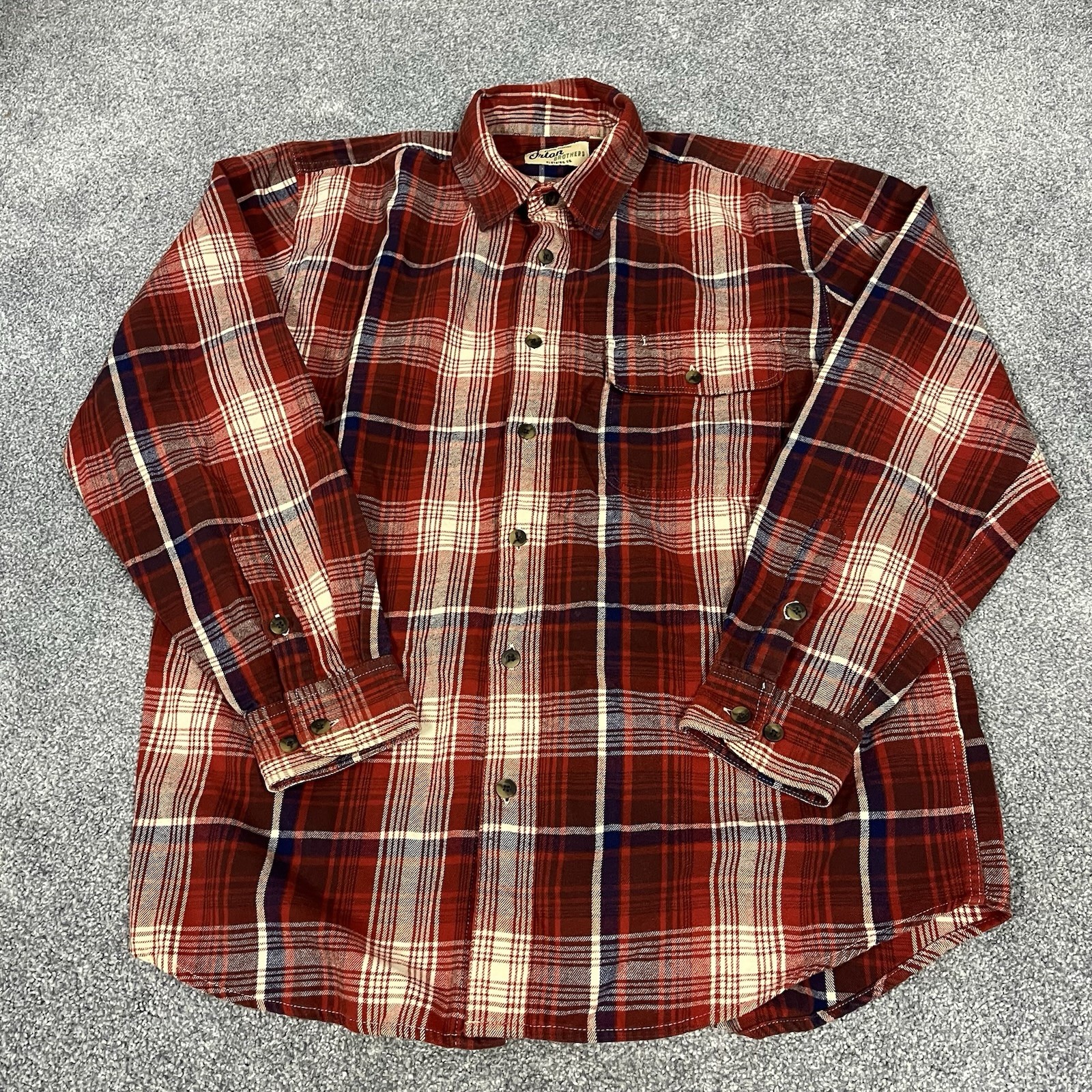 Orton Brothers Mens Plaid Long Sleeve Button Up Shirt Flannel Cotton L
