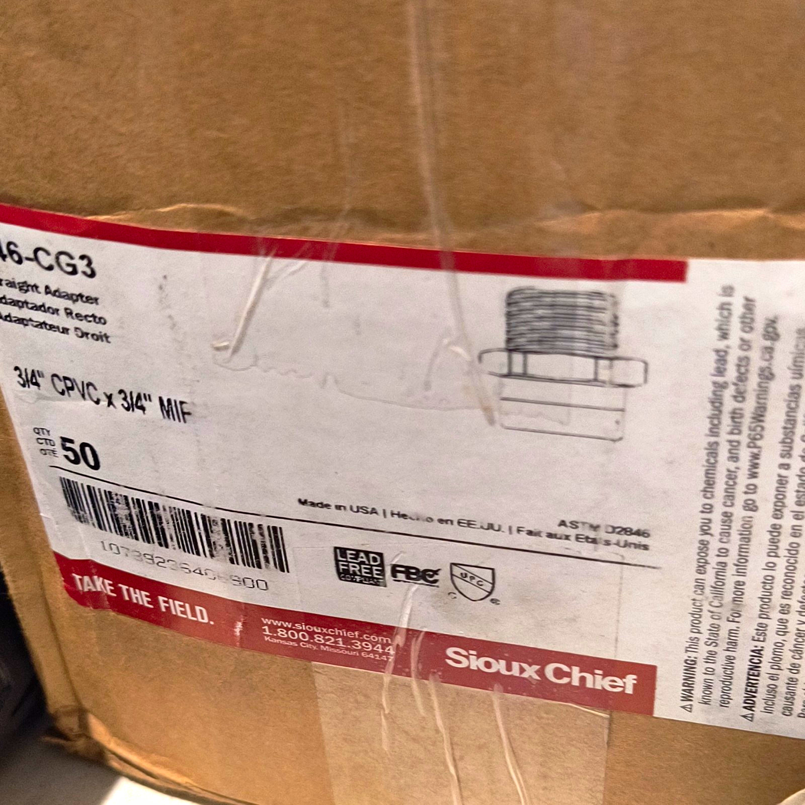 Sioux Chief 646-CG3 Straight Adapter 3/4\