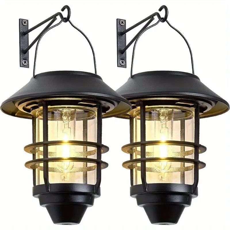 2-Pack Outdoor Waterproof Solar Lanterns with Mounting Kit - Modern Retro Style
