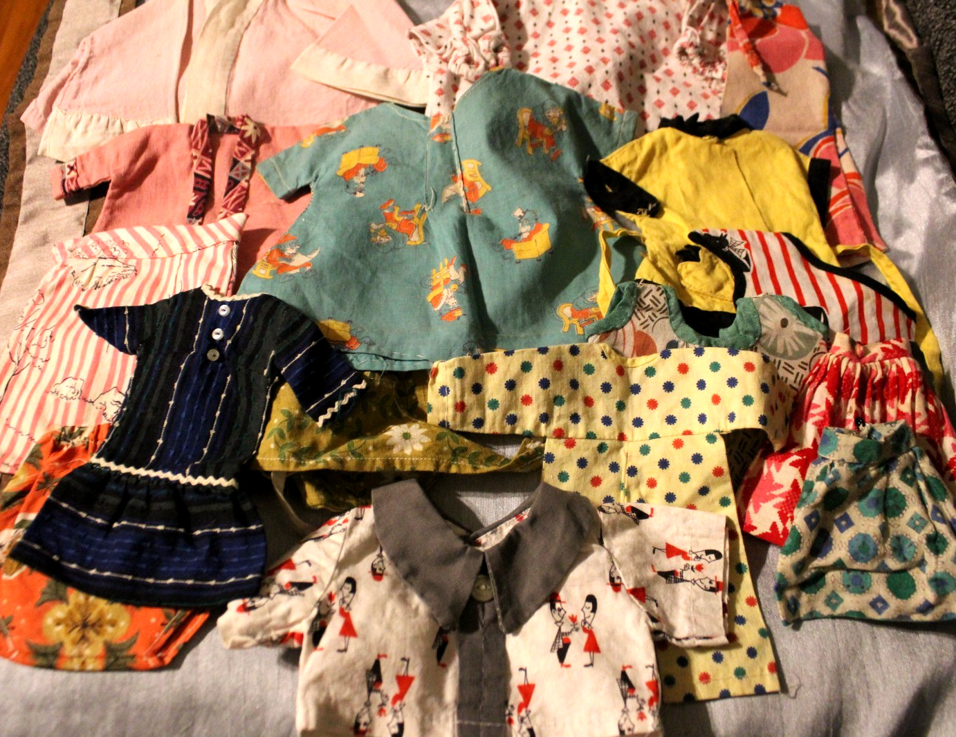 Vintage 18 Pc Clothing Lot for Dolls Home Made Dress Skirt Shorts Blouse