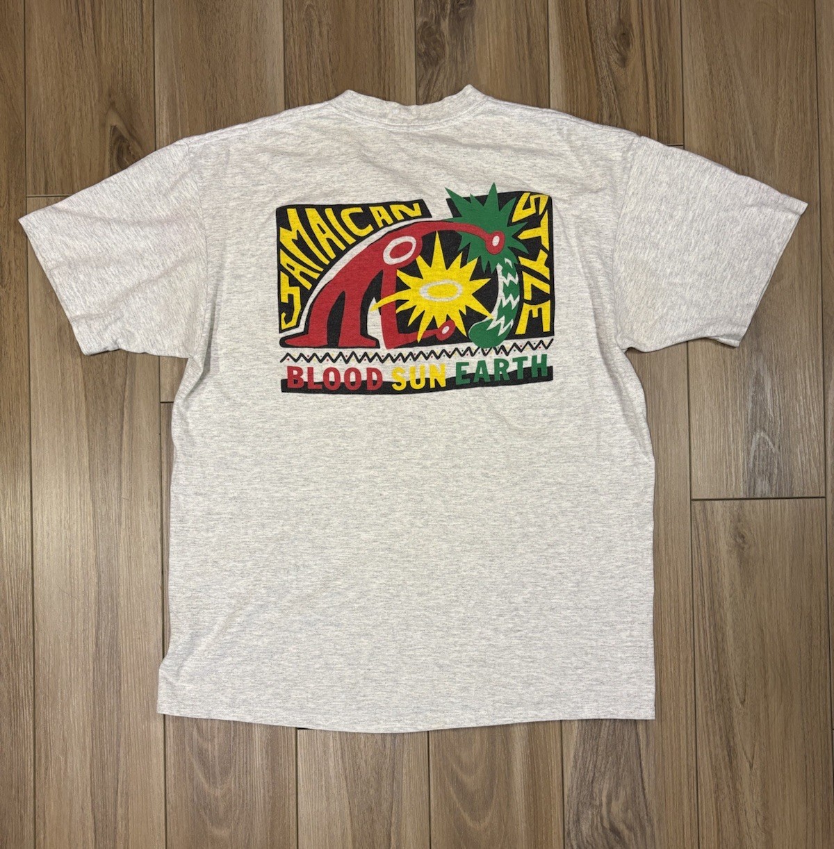 Vintage Jamaican Style T Shirt Mens L 90s Rasta Reggae Blood Sun Earth