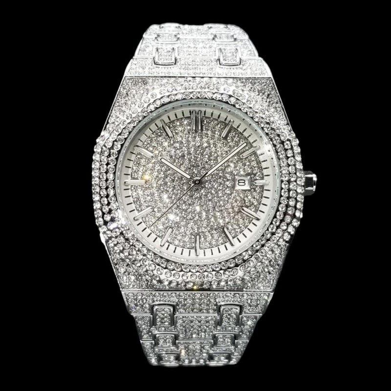 Luxury Bust Down Date VVS Iced Out Diamond Watch, Men\'s Hip Hop Icy Watch Luxury Bust Down Date VVS Iced Out Diamond Watch, Men\'s Hip Hop Icy Watch