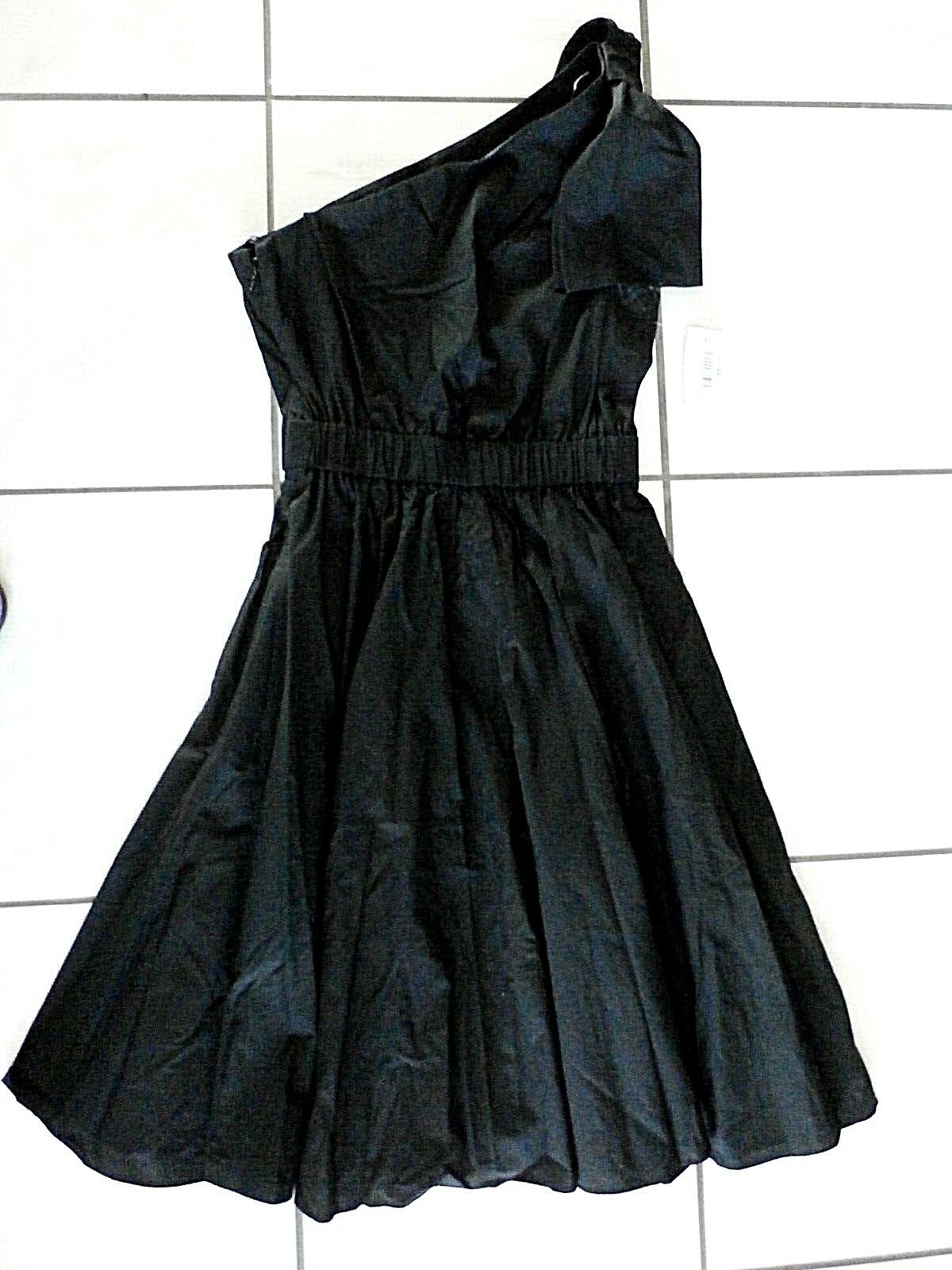 NWT Eliza J Women One Shoulder Bow Detail Dress Black Pockets size 2 Petite A34