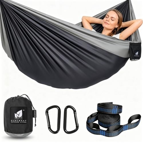 SUNCREAT Hammocks Outdoor Camping Double Hammock with Spreader Bar, Tassel, Hamm