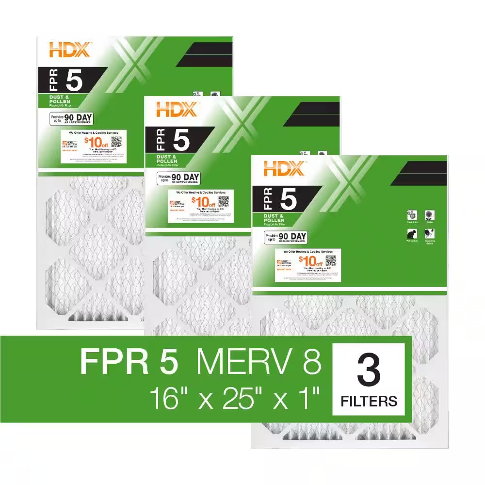 16 x 25 x 1 Standard Pleated Air Filter FPR 5, 3-Pack, Air Filters Replacement 16 x 25 x 1 Standard Pleated Air Filter FPR 5, 3-Pack, Air Filters Replacement