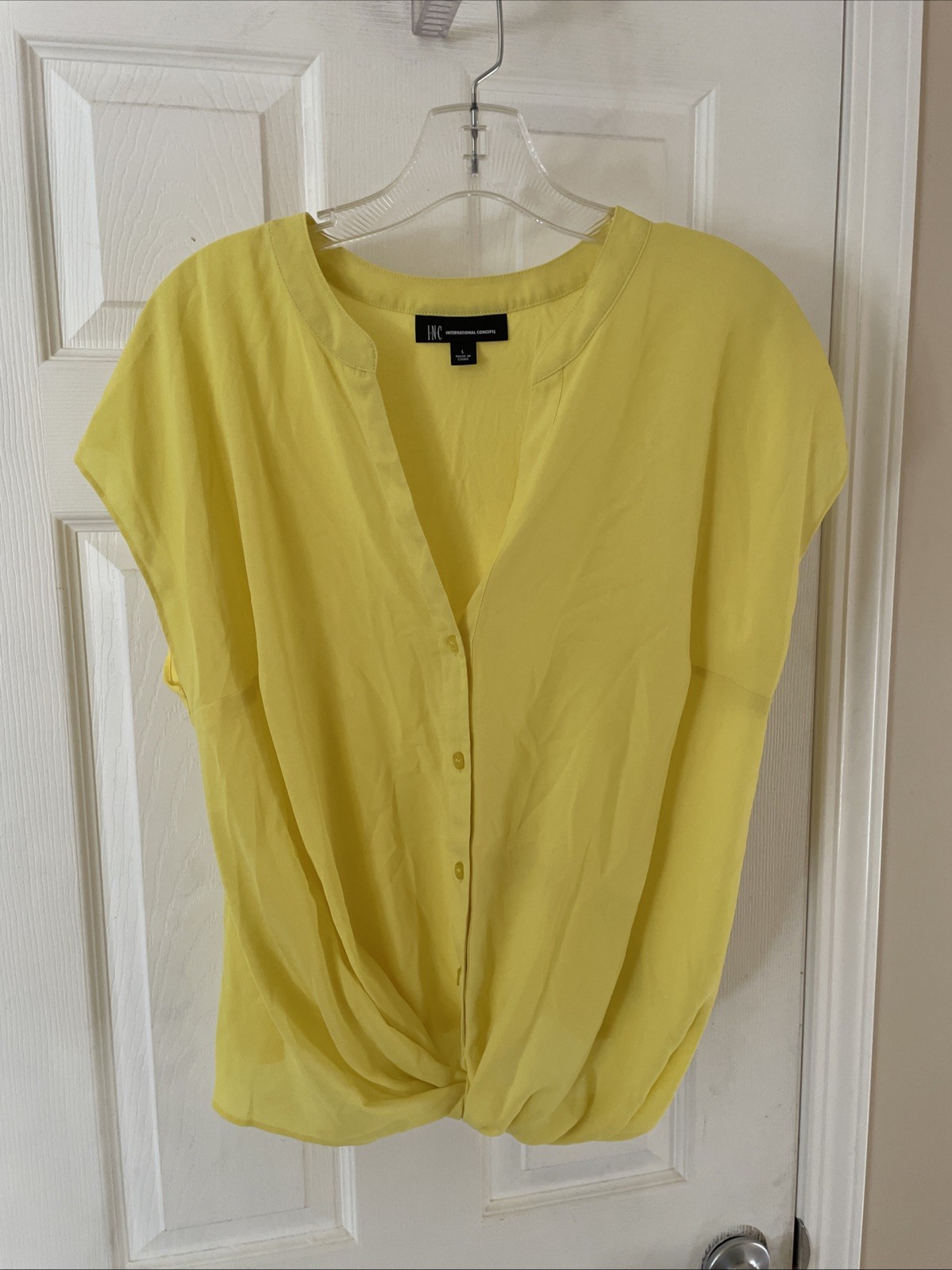 INC International Concepts Women Gorgeous Beautiful Yellow Button Blouse Sz L