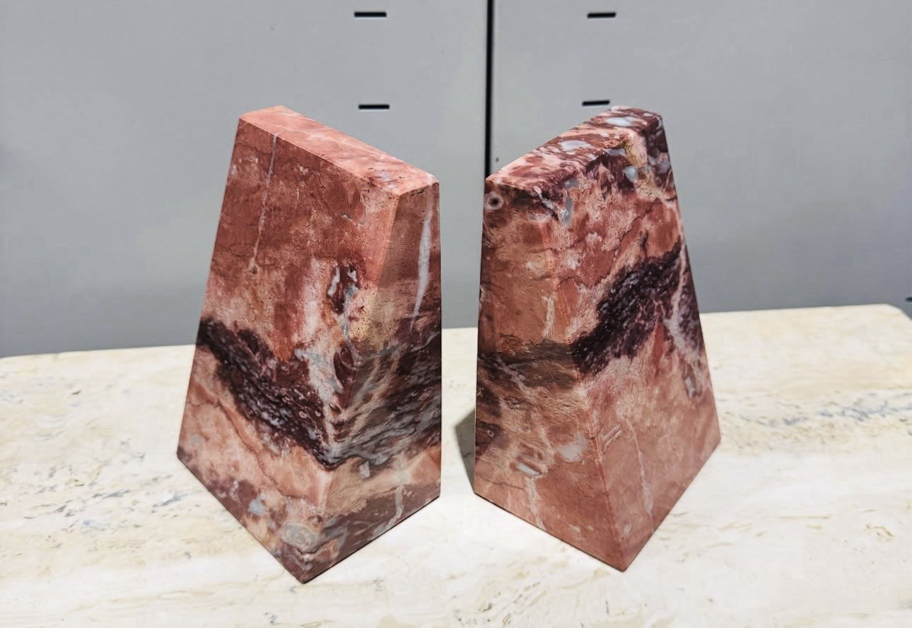 Vintage Modern Beautiful Red Pink Solid Marble Bookends Vintage Modern Beautiful Red Pink Solid Marble Bookends