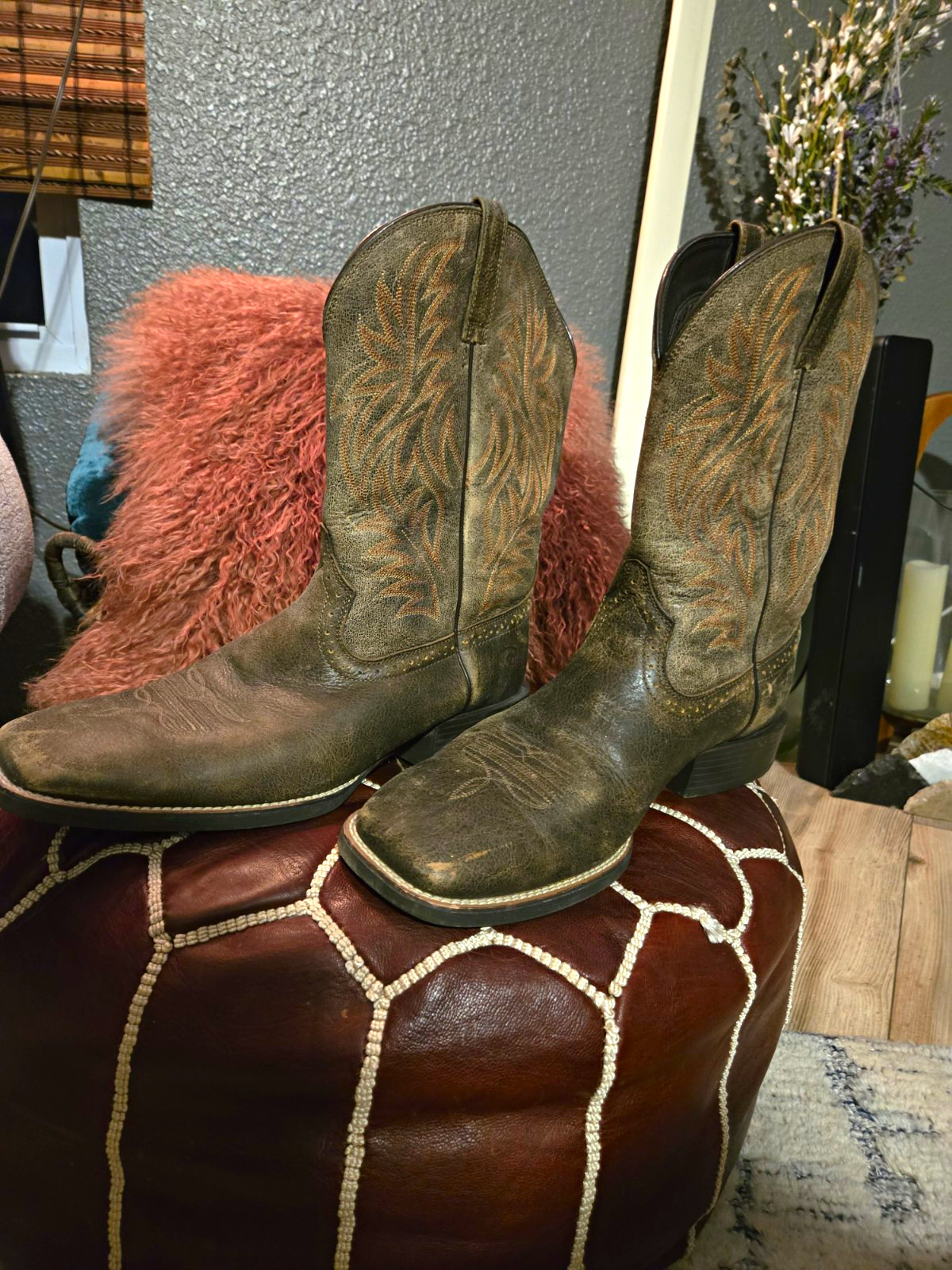 Ariat Sport Wide Square Toe Leather Cowboy Boots Size 13D  Mens