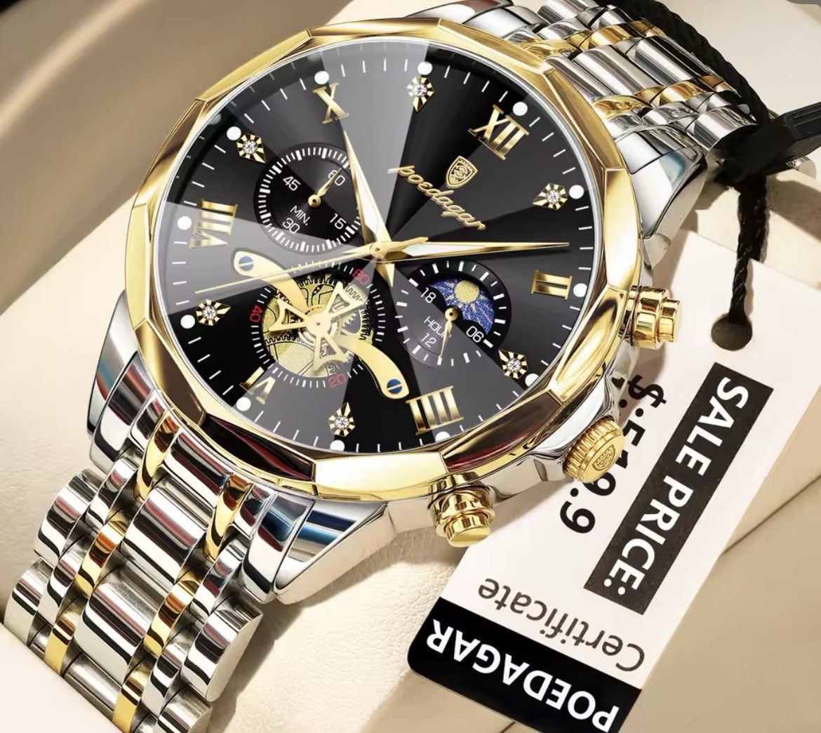 Poedagar Mens Luxury Watch Black Gold Poedagar Mens Luxury Watch Black Gold