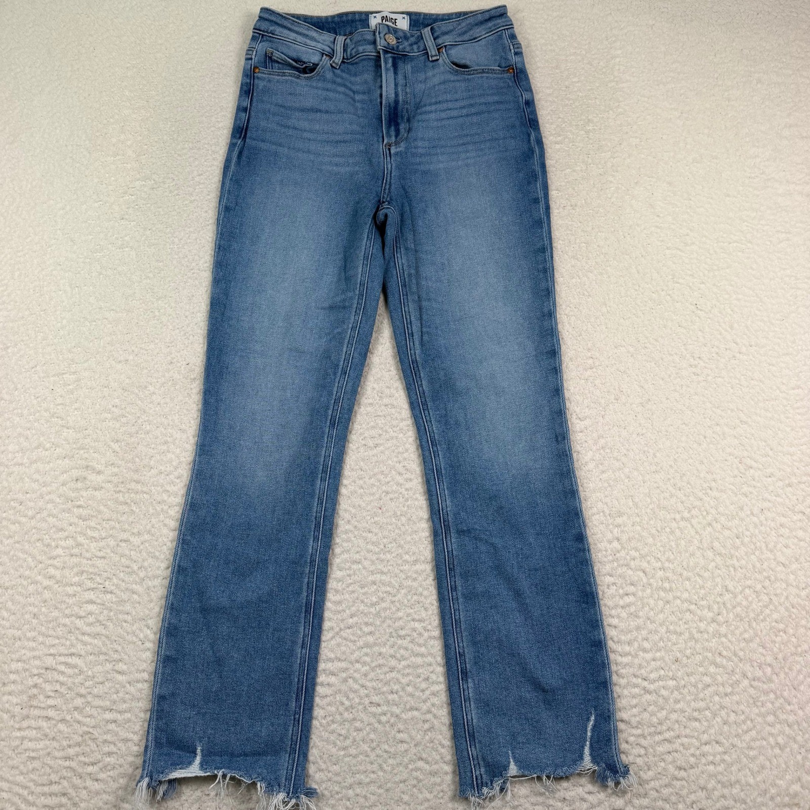 PAIGE Cindy Jeans Women 28 Blue High Rise Straight Leg Destroyed Hem Stretch