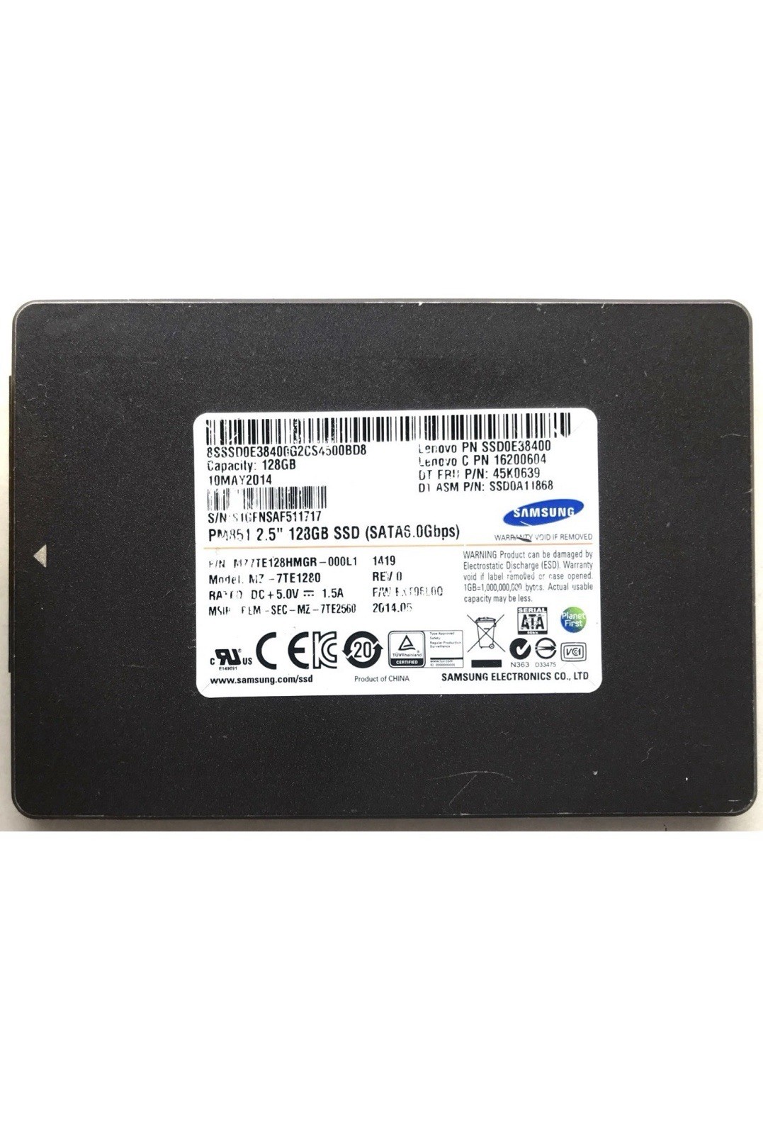 Samsung PM851 128GB SSD SATA 6.0 Gbps. Crystal Disc Passed Excellent.