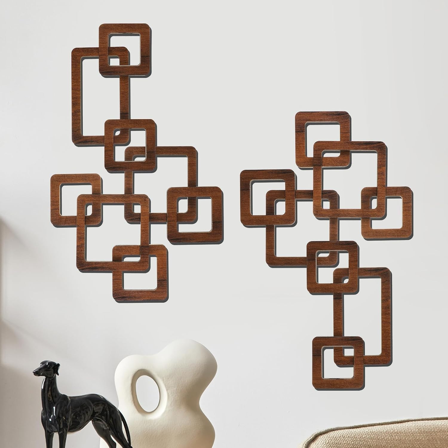 2 Pcs Wooden Mid Century Modern Wall Decor