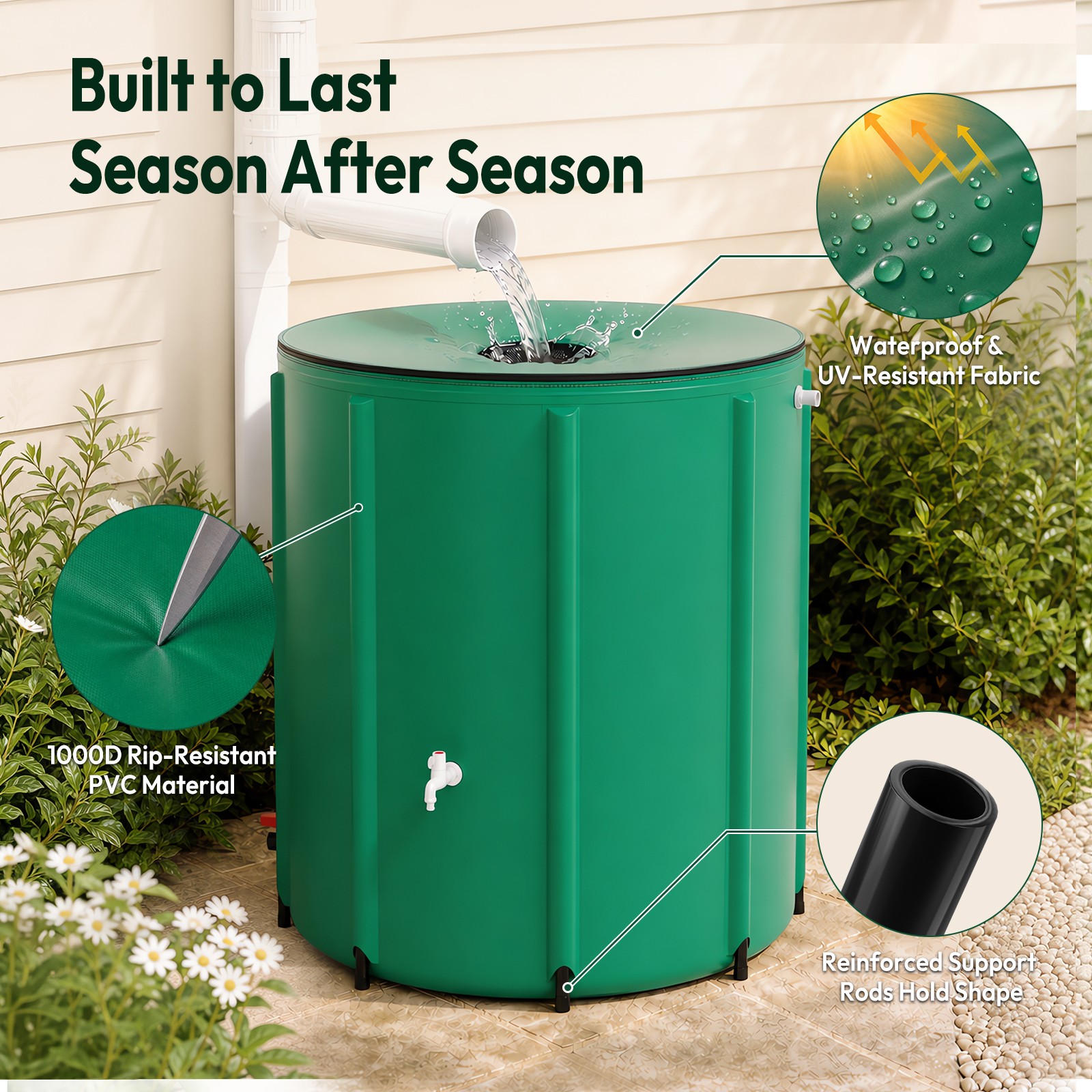 Rain Barrel 200 Gallon Folding Portable Water Collection for Outdoor Garden