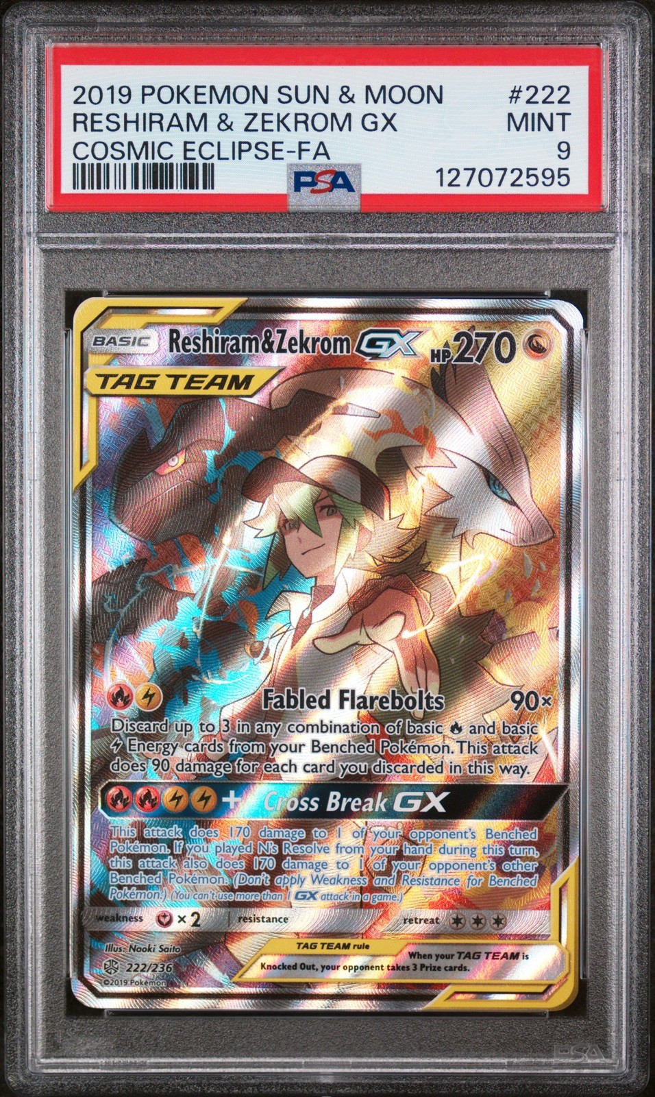2019 POKEMON SUN & MOON COSMIC ECLIPSE #222 FULL ART/RESHIRAM & ZEKROM GX PSA 9 2019 POKEMON SUN & MOON COSMIC ECLIPSE #222 FULL ART/RESHIRAM & ZEKROM GX PSA 9