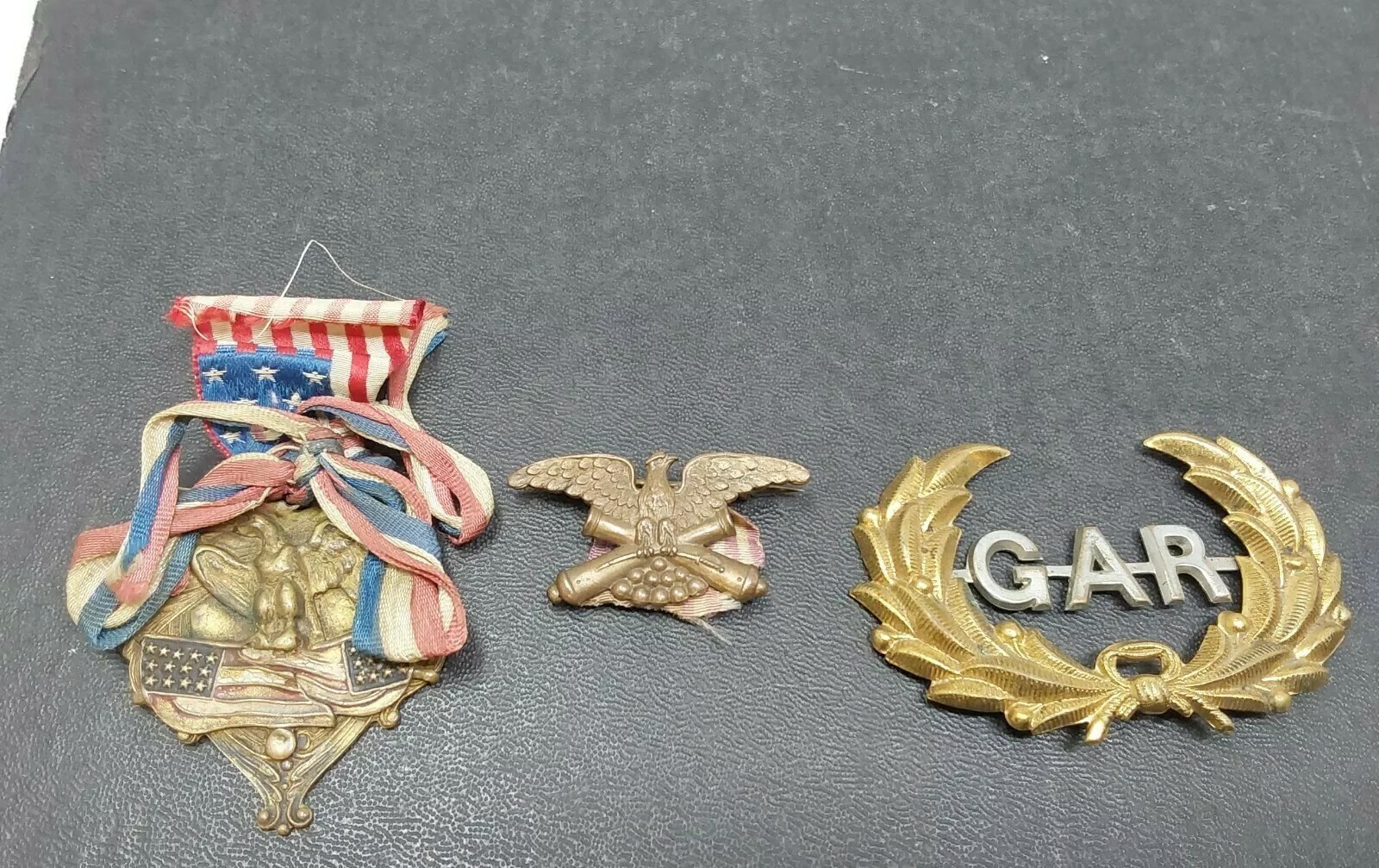 1880s Union Civil War Veteran Lot GAR Hat Badge & Medal Top Pin Patriotic Eagle