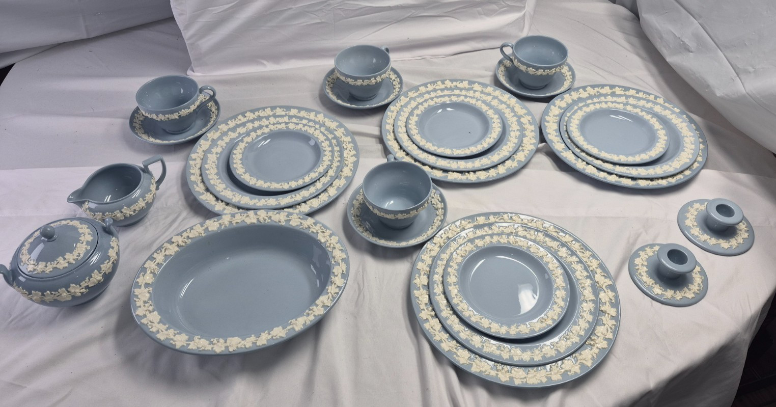 Wedgwood Queensware Cream on Lavender 45 Piece Set (8 place settings) Wedgwood Queensware Cream on Lavender 45 Piece Set (8 place settings)