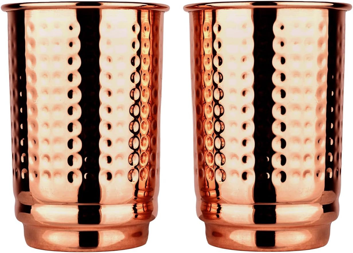 Healthgoodsin Pure Copper Tumblers Set of 2 - Hammered Copper Tumblers and Coppe