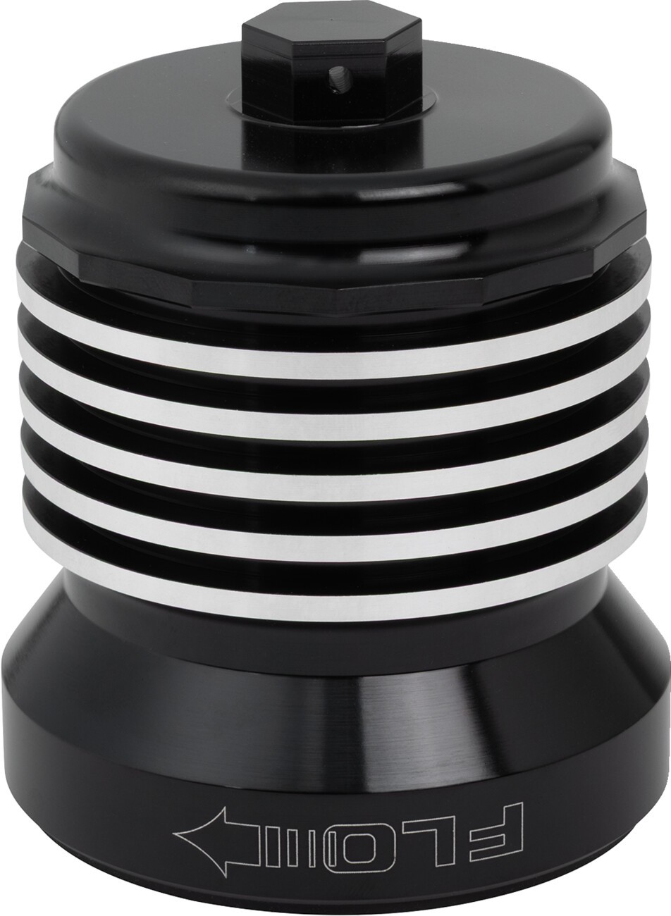 PC Racing Flo Spin-On Reusable Stainless Steel Oil Filter Black Polished Fins