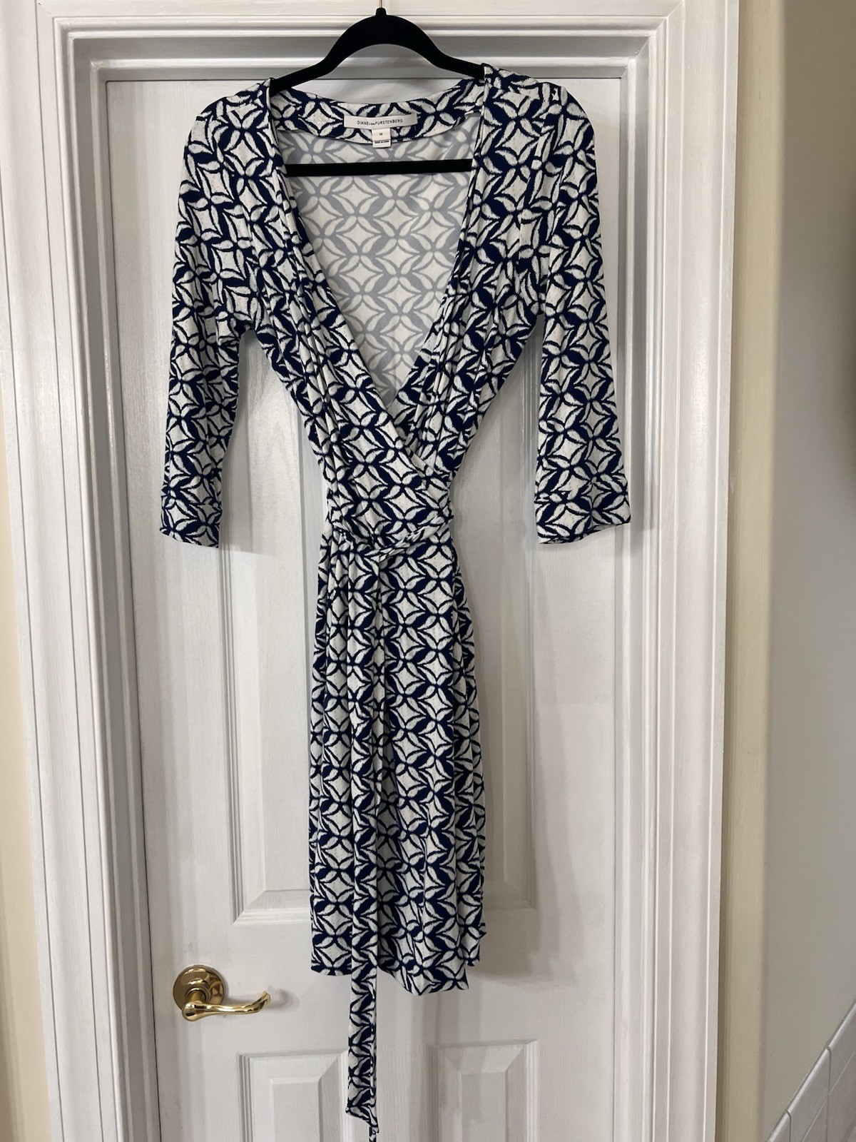 Diane von Furstenberg DVF New Julian Two Wrap Dress Size 10 Navy White