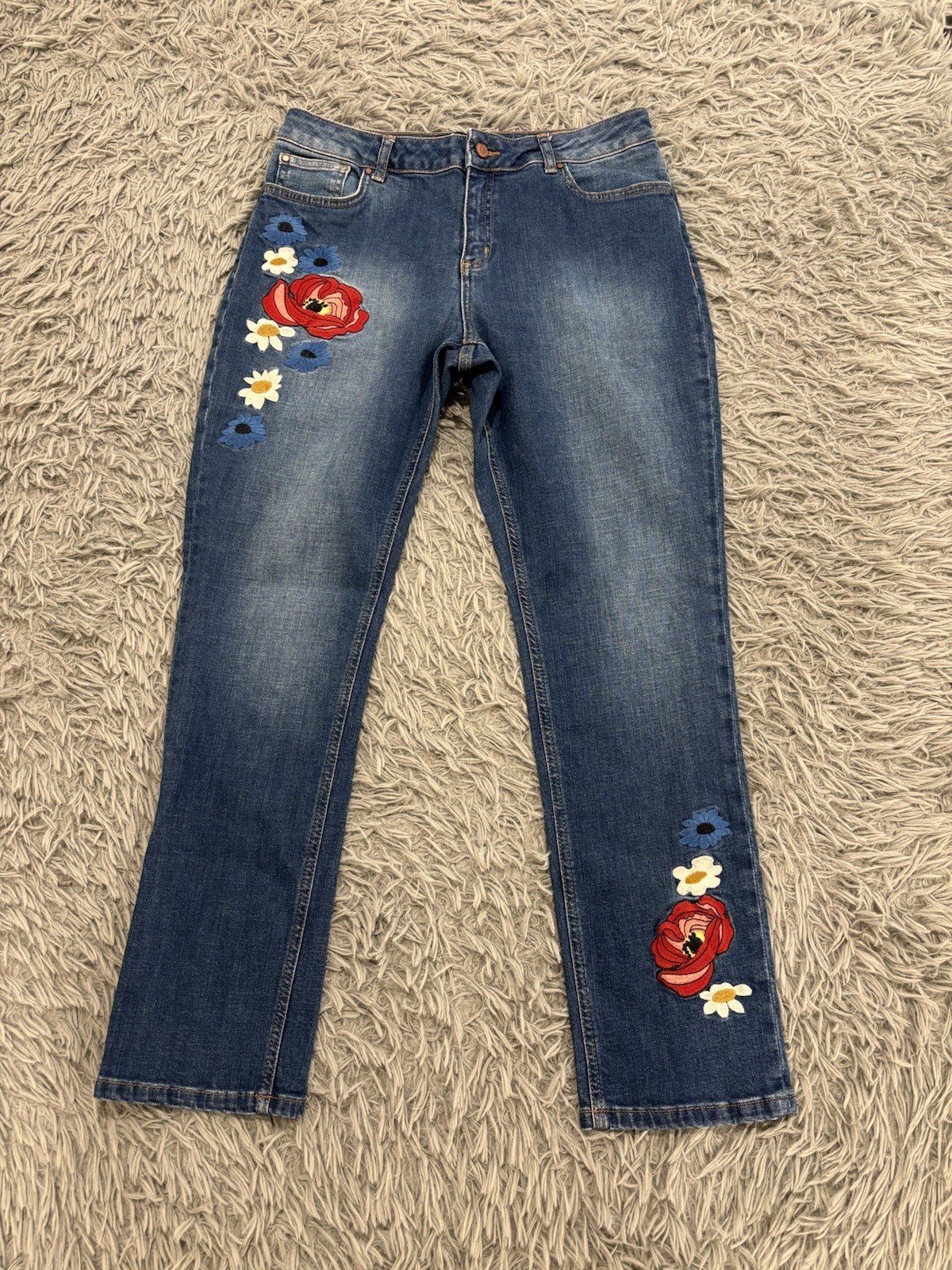 Boden The Cavendish Girlfriend Ankle Jeans Embroidered Artisan UK 14R US 10R
