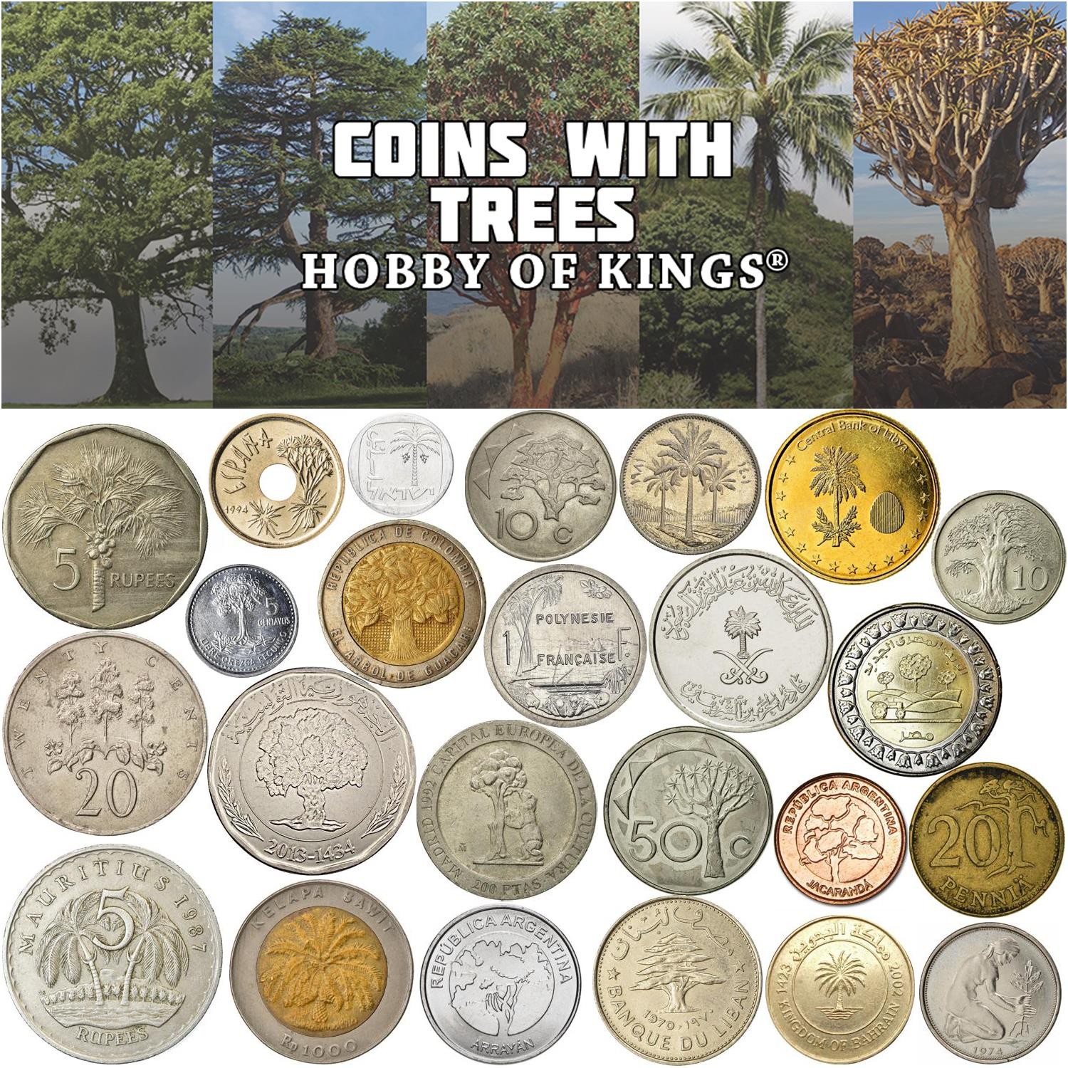 20 Different Coins with Trees | Featuring Palm, Oak, Fig, Cedar and More