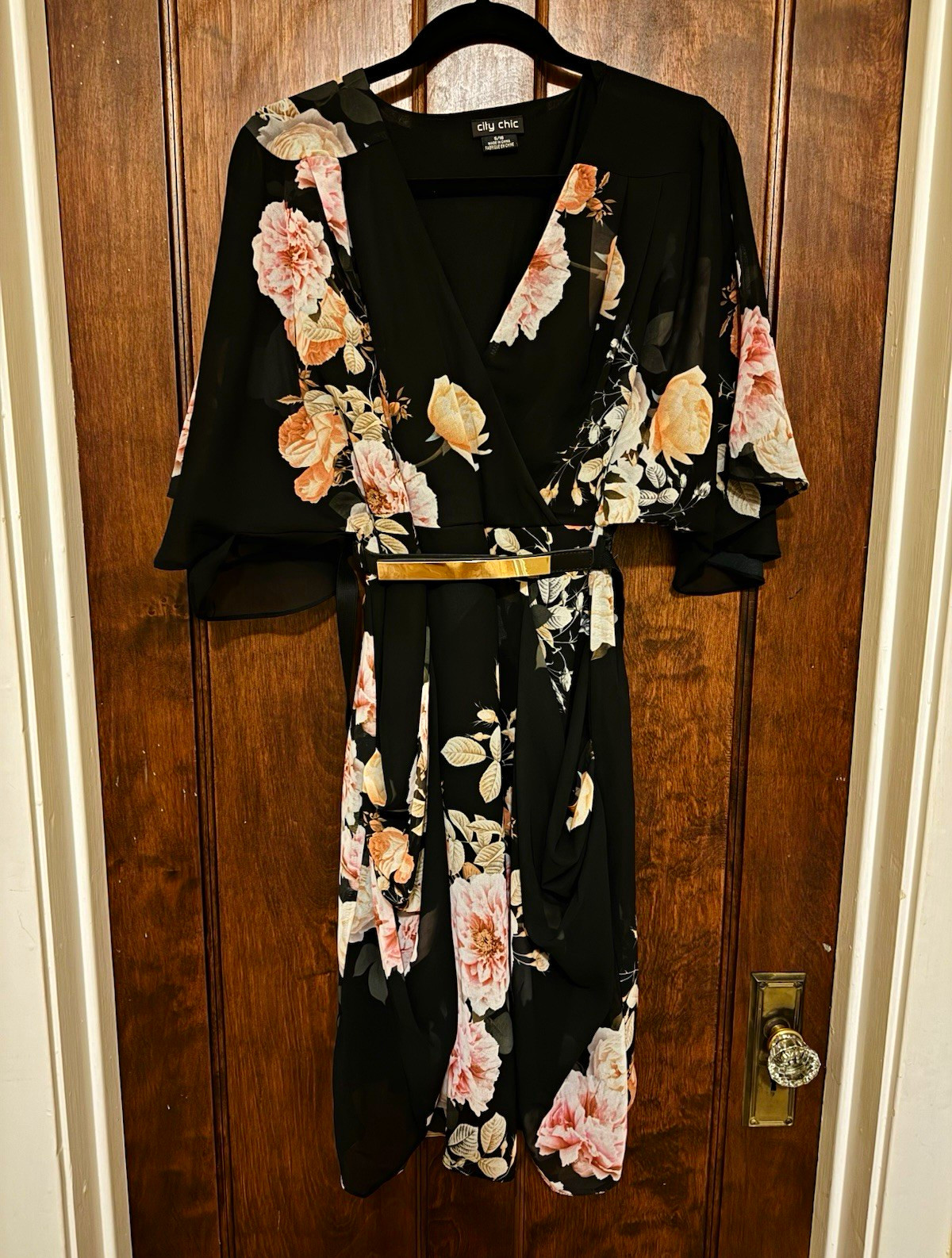 City Chic Black Floral Dress,  Size S/16 (plus size)