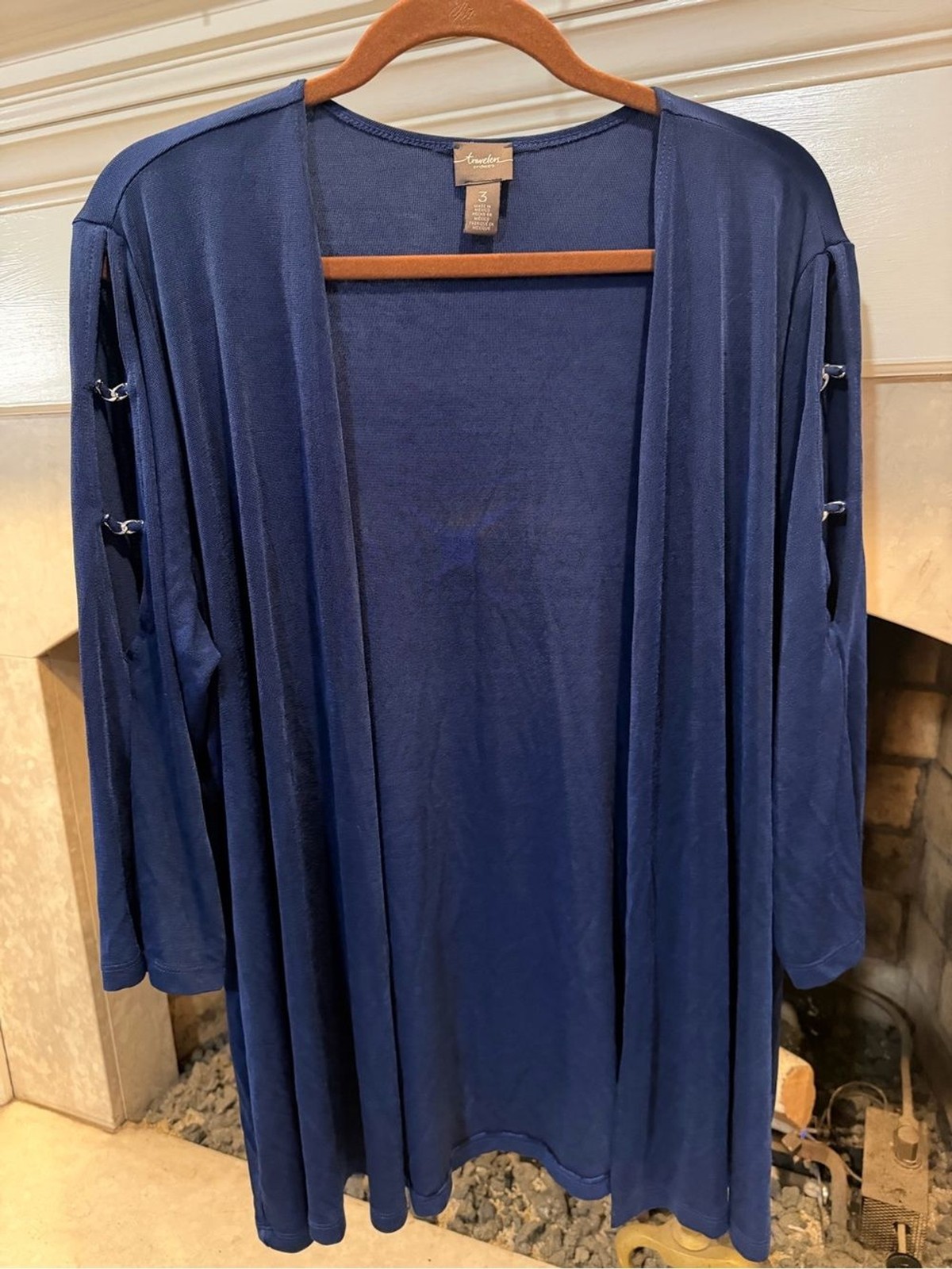Travelers by Chico\'s Open-Front Navy Sleeve-Detail Cardigan size XL