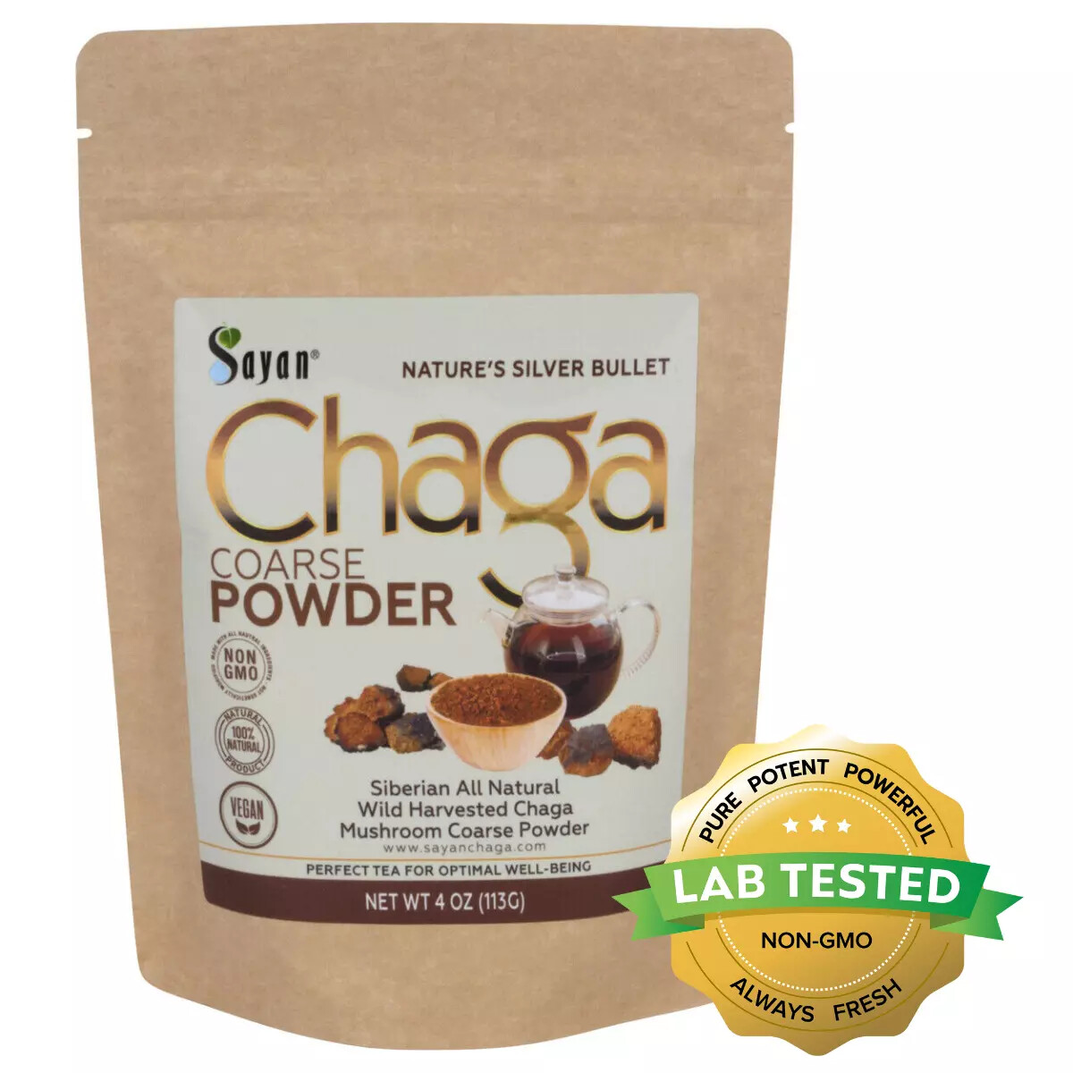 Chaga Mushroom Powder Tea Siberian All Natural Wild Harvested - 6 Sizes Sayan