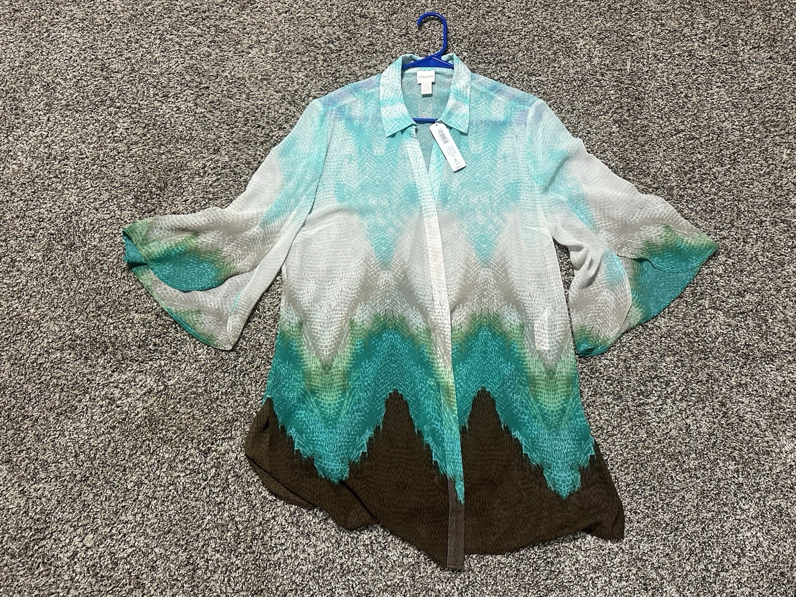 New~CHICO\'S Size 2 Bahama Breeze Super Tunic Top SLV Pattern Tropical MSRP $99