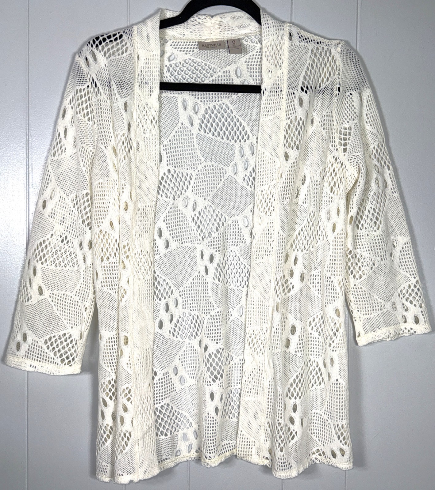 Easywear By Chico\'s Ivory Open Front Crochet Lace Eyelet Cardigan Sweater 0 S/4