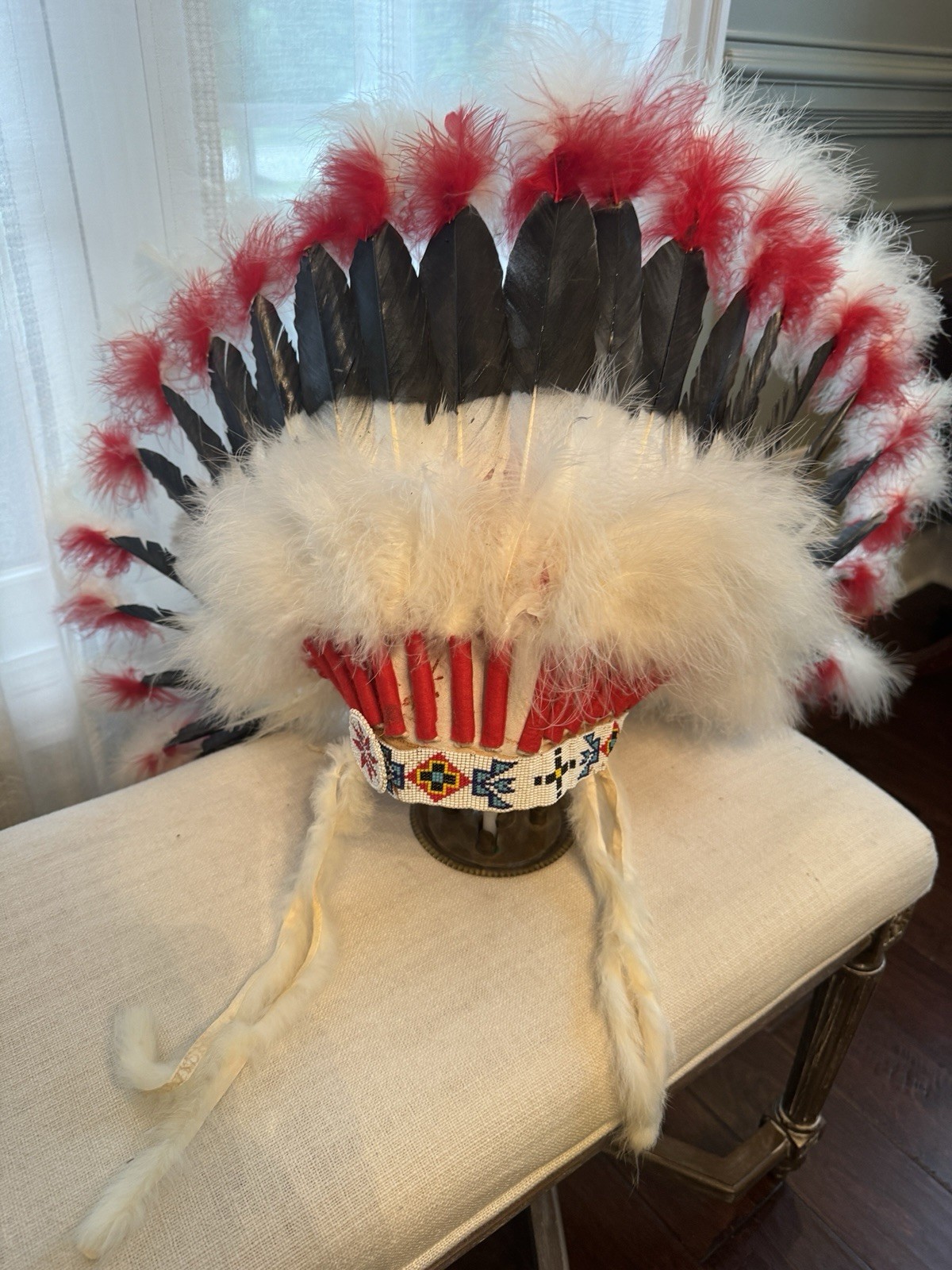 Vintage Native American Indian Feathered Real Ceremonial Headdress
