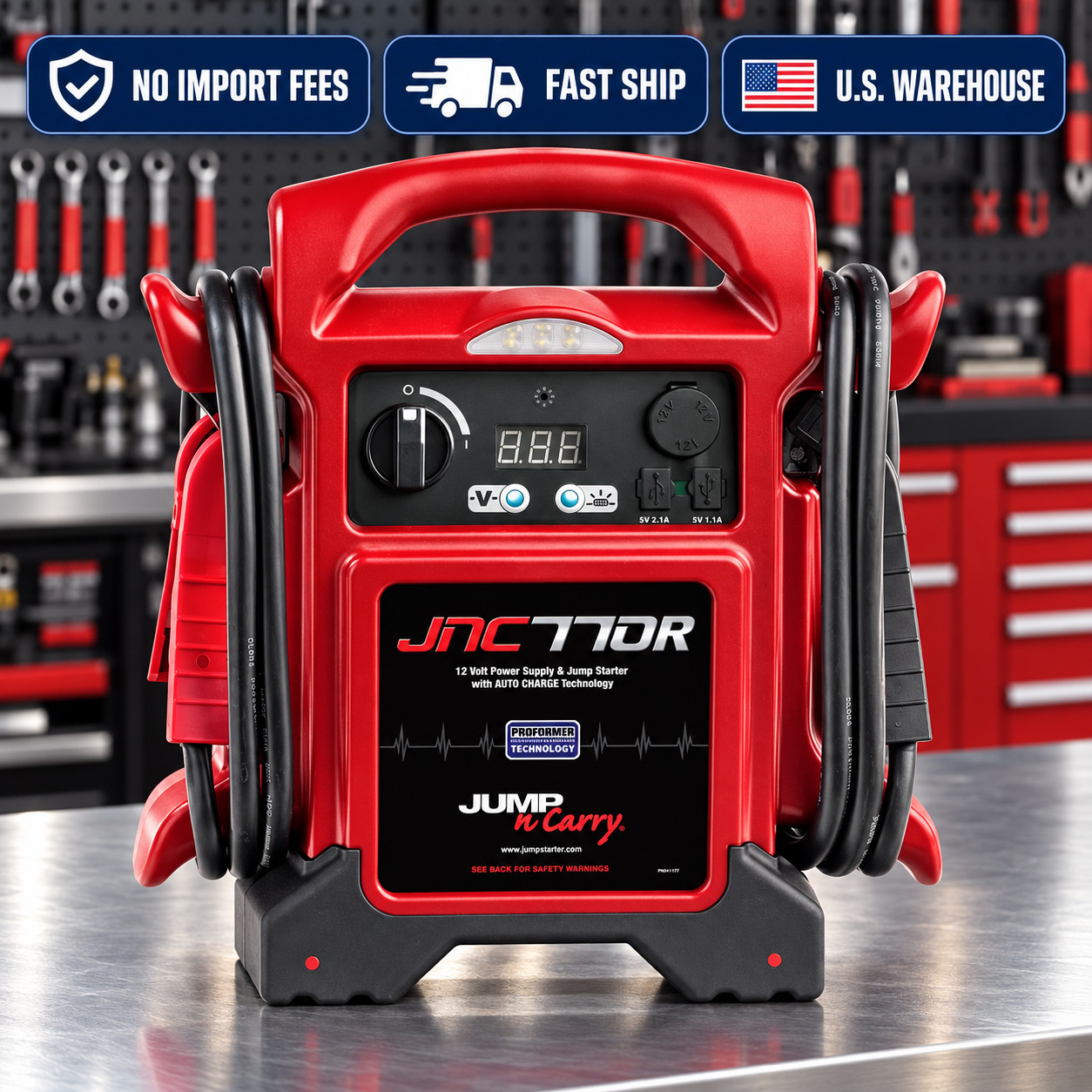 Jump N Carry JNC770R 1700 Peak Amp 425 Cranking Amp Premium 12V Jump Starter