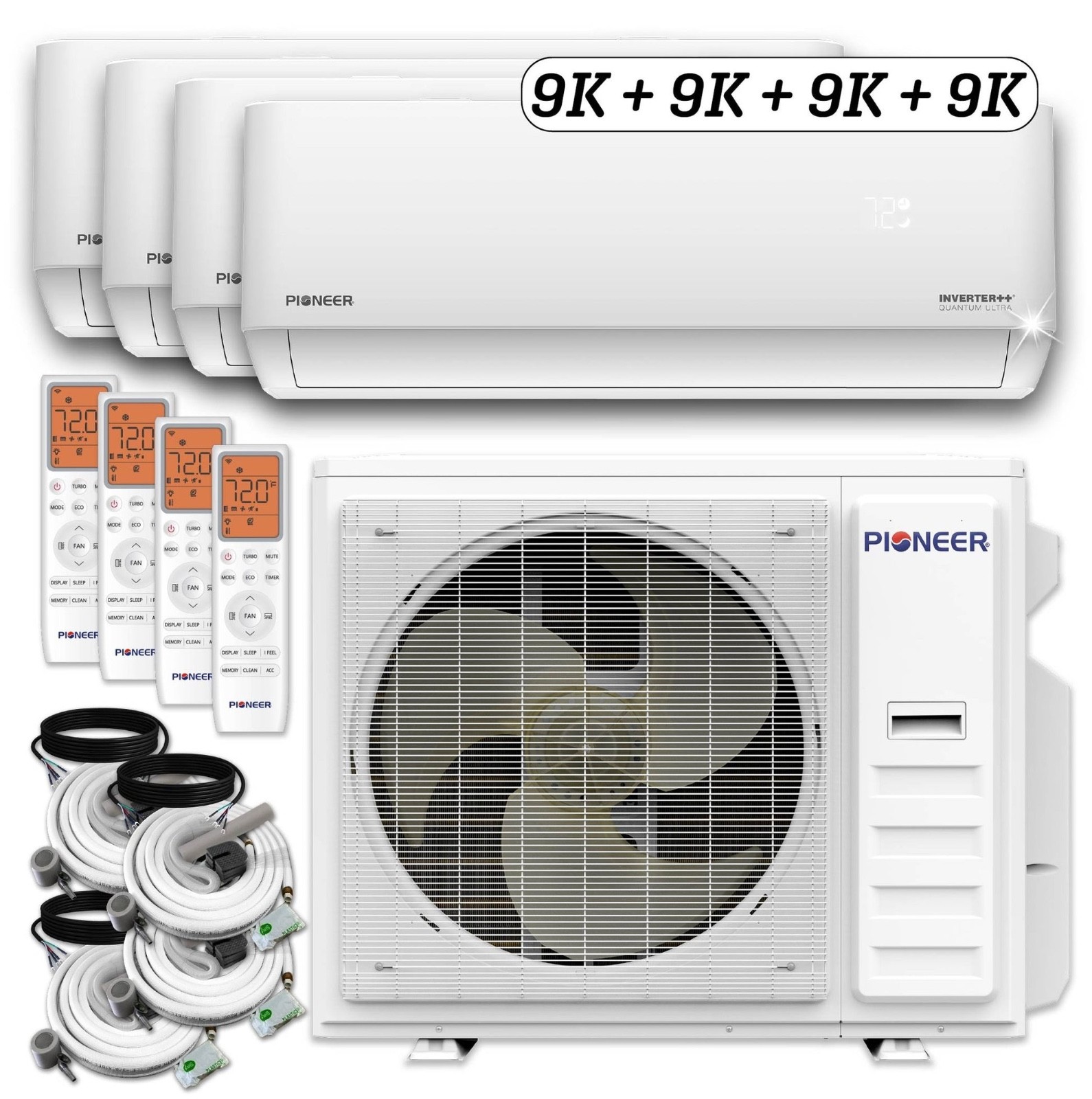 36000 BTU Quad Split 4-Zone 22.5 SEER2 Ductless Wi-Fi Mini Split Heat Pump 3 Ton