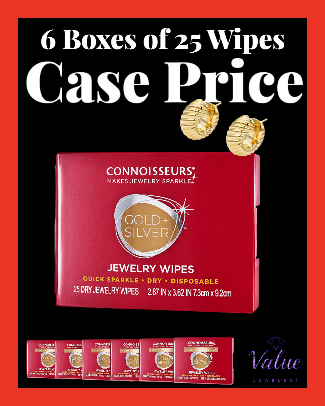 6PK Connoisseurs Jewelry Cleaning Dry Wipes Gold Silver Disposable ONLY $11.65ea