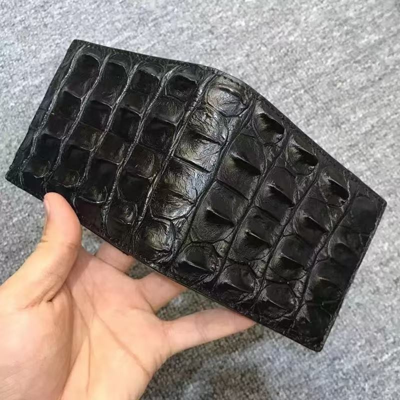 Black Brown Genuine Crocodile bone Hornback Leather Skin Men\'s Bifold Wallet