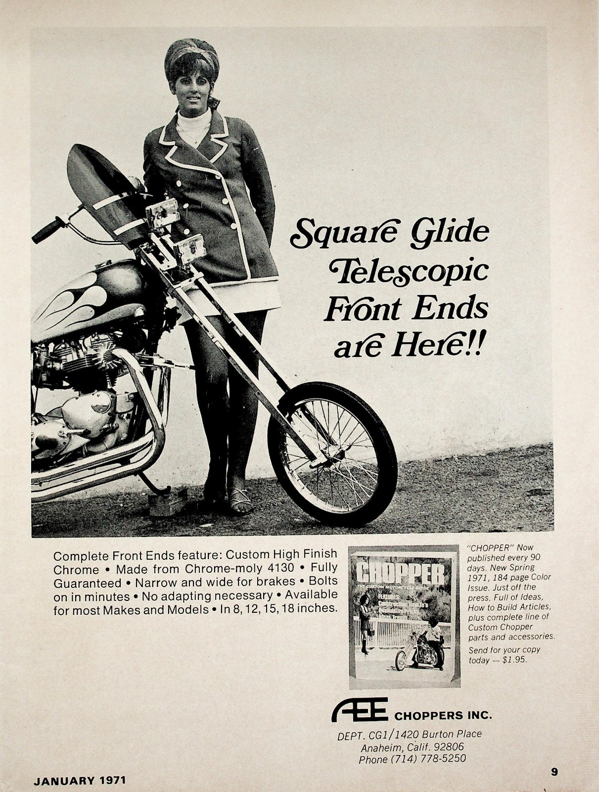 1971 AEE Choppers Square Glide Telescopic Front Ends Vintage Ad