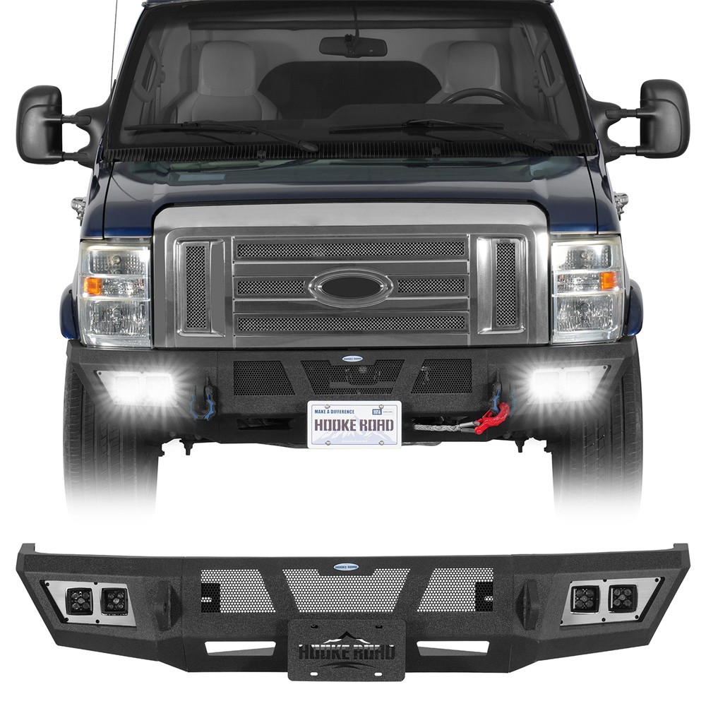 Off-Road Front Bumper For 2008-2026 Ford E350 w/Winch Plate & 4x 25W LED Lights