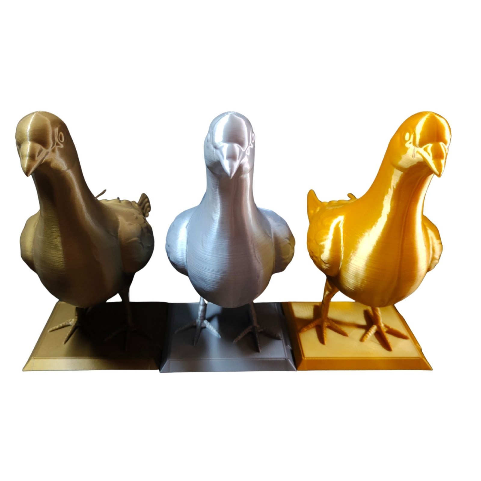 set of 3 Pigeons printed in different colors 7.8inch long Coleccionable