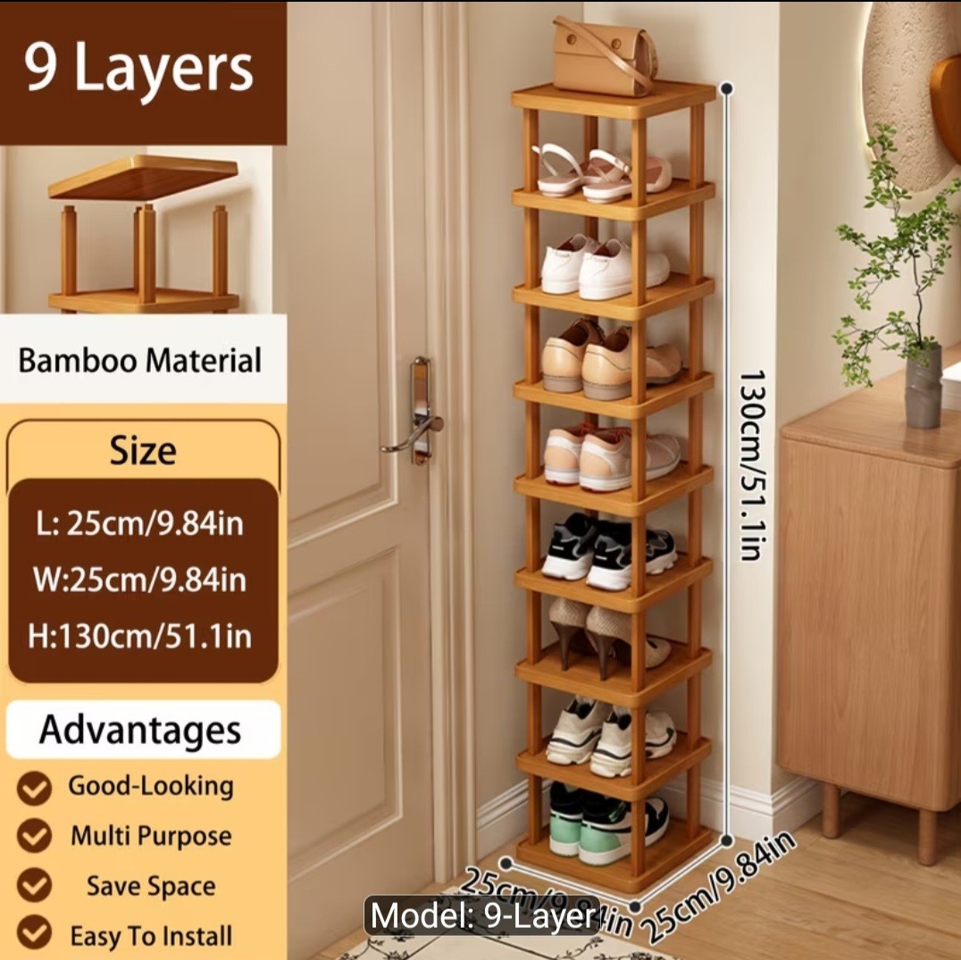 9 Tier Bamboo Shoe Rack Tall Narrow Space Saving Shoe Organizer Storage Shelf... 9 Tier Bamboo Shoe Rack Tall Narrow Space Saving Shoe Organizer Storage Shelf...