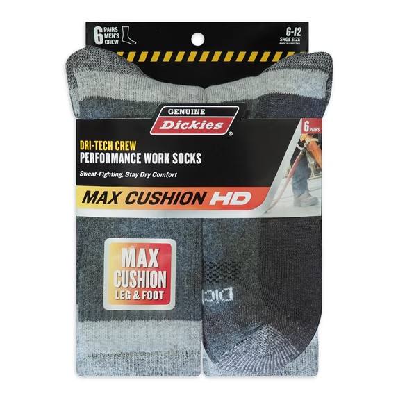 Dickies Men\'s Max Cushion Crew Socks 6 Pack Charcoal Size 6-12 Work Athletic Dickies Men\'s Max Cushion Crew Socks 6 Pack Charcoal Size 6-12 Work Athletic