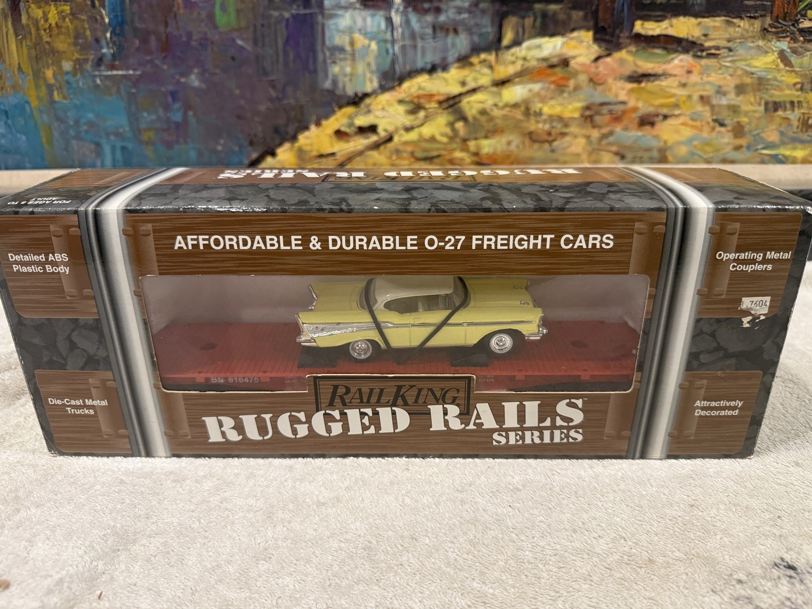 💙NEW Rail King Burlington flat with road legends 1957 chevy 33-7604~2 Items Car 💙NEW Rail King Burlington flat with road legends 1957 chevy 33-7604~2 Items Car