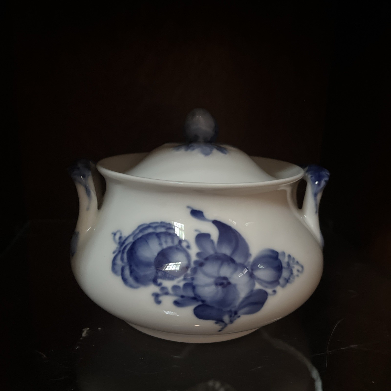 Vtg Royal Copenhagen Blue Flowers Covered Sugar Bouillion Bowl Hand Painted 