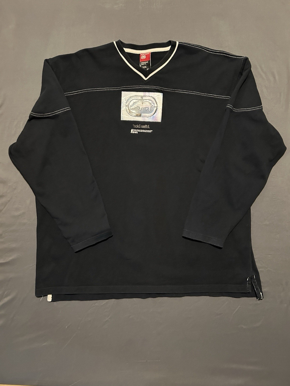 Vintage Ecko Unltd Shirt Mens 2XL XXL Black Holographic Patch Sweatshirt Y2K Vintage Ecko Unltd Shirt Mens 2XL XXL Black Holographic Patch Sweatshirt Y2K