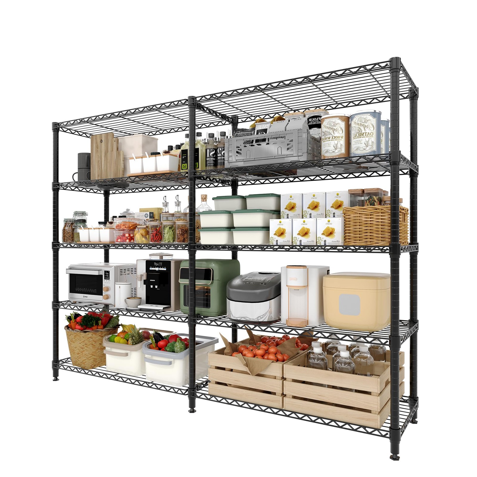 Double Row 5-Tier Carbon Steel Heavy Duty Metal Wire Storage Shelving Unit