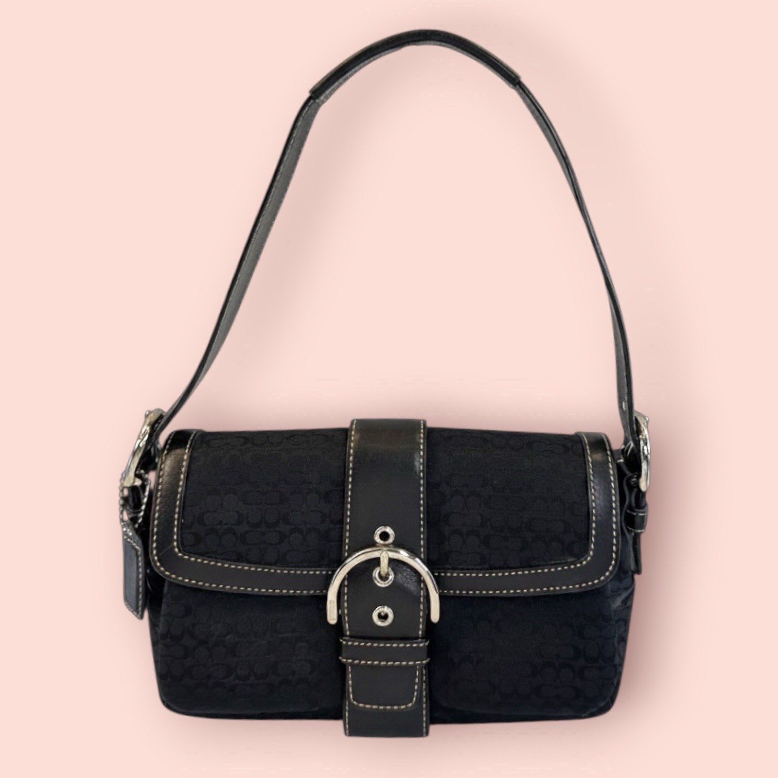 COACH Y2K Vintage Soho Black Signature Jacquard Double Pocket Flap Back 1444