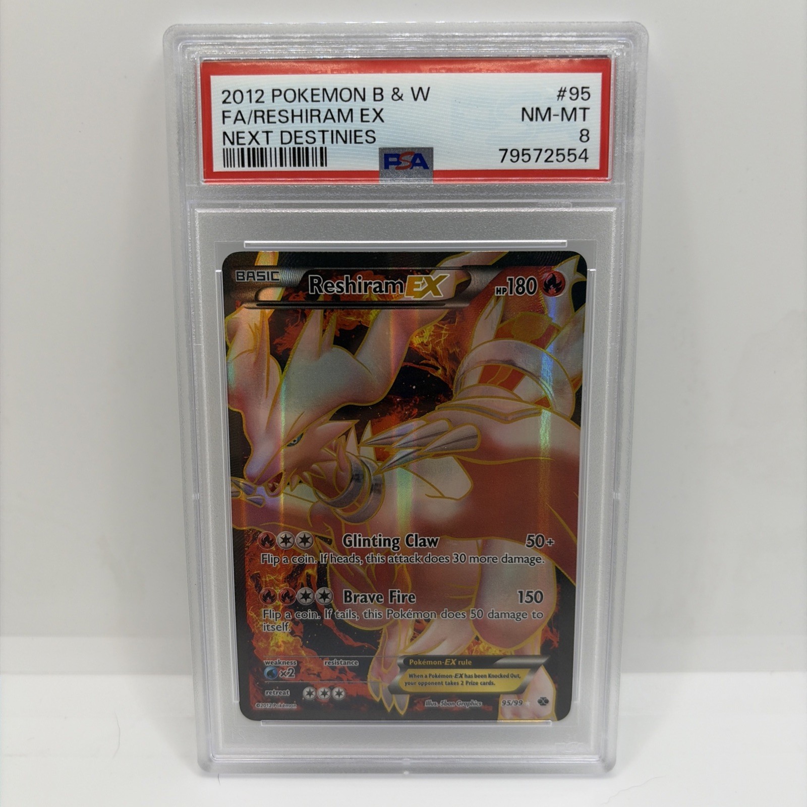 2012 Pokemon B & W FULL ART/ RESHIRAM EX NEXT DESTINES #95 PSA 8